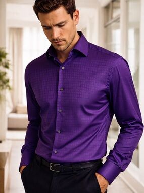 Eton Slim Fit Signature Twill Shirt Purple Micro Check 42 16.5 L